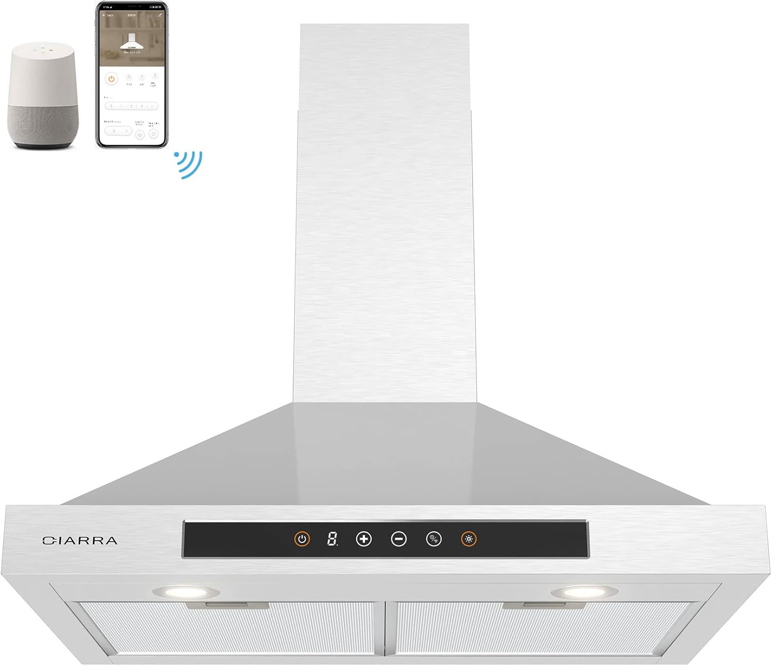 CIARRA Smart Range Hood 30 inch with Voice Control, Compatible with Alexa/Google Home/Smart Life Assistant, Kitchen Vent Hood in Stainless Steel with 2 Level LED Lighting, 3 Speed Fan, CAS75308W