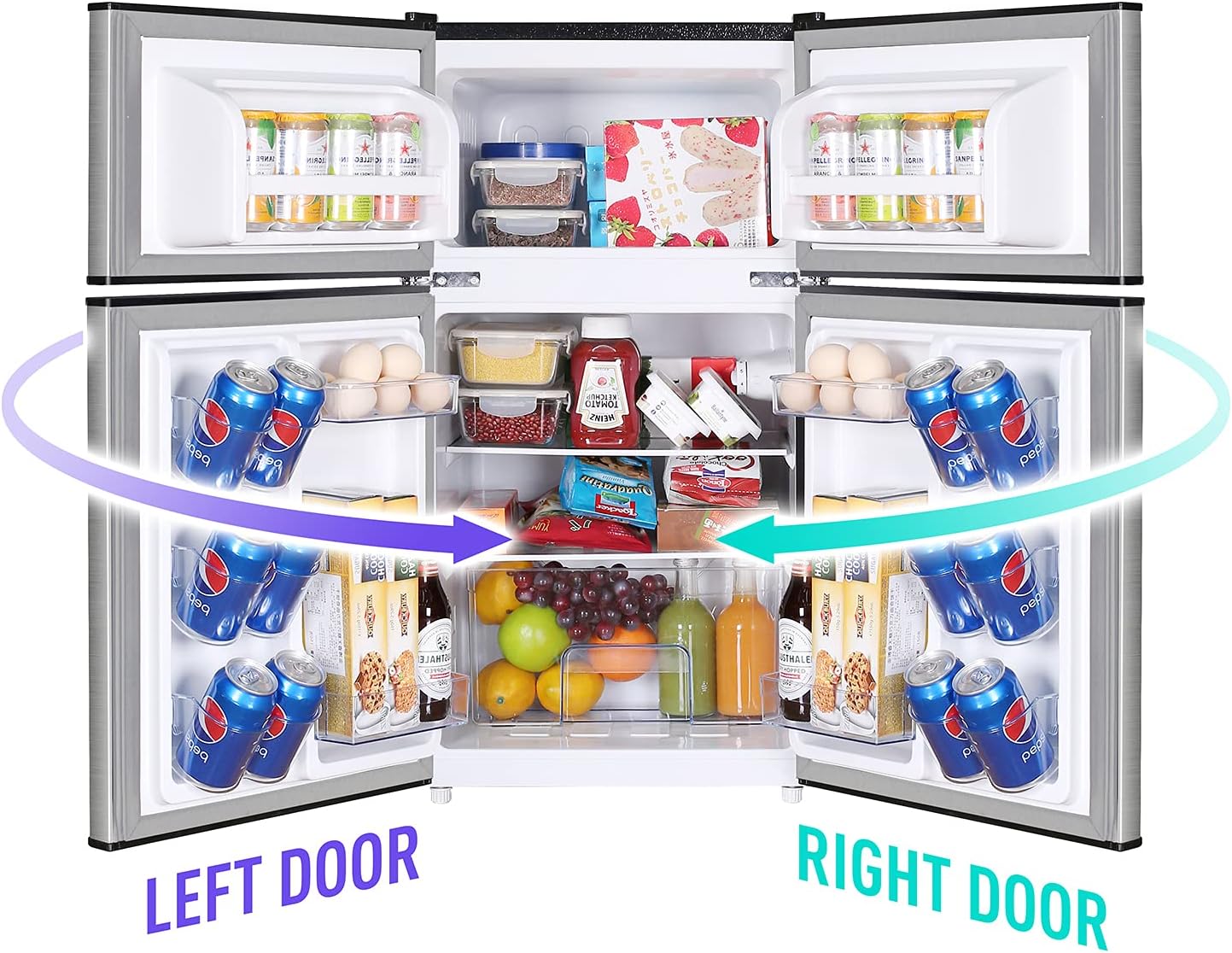 3.2 Cu.Ft Compact Refrigerator with 2 Doors, Mini Fridge with Freezer, 37dB Quiet, 7-Settings Mechanical Thermostat, LED Lights, E-Star Rated Small Refrigerator for Bedroom Office, Dorm or Garage, Black (External Handle)