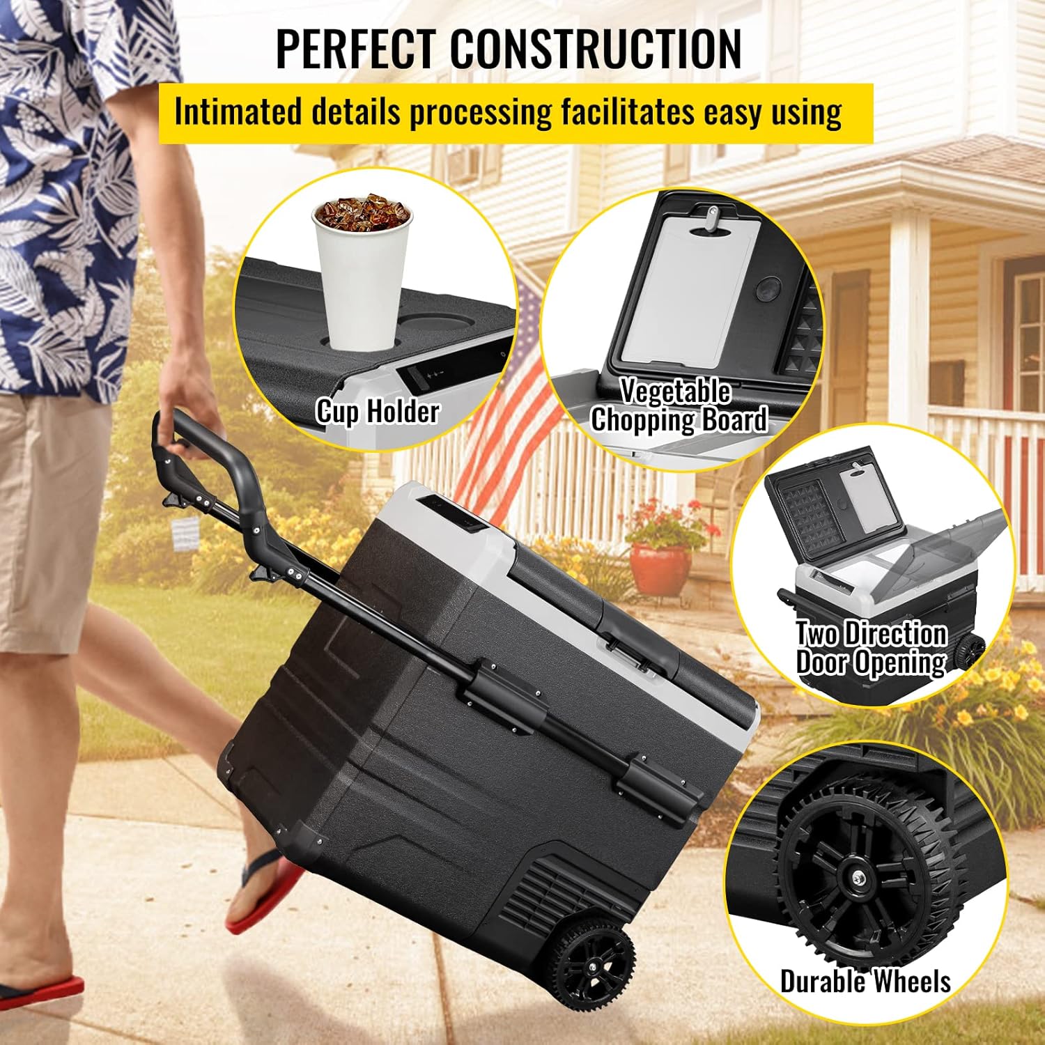 VEVOR 12 Volt Refrigerator 48Qt, Dual Zone Car Fridge Freezer w/App Control & Wheels 12/24V DC & 110-240V AC Electric Compressor Cooler for Truck Vehicle RV Boat Outdoor & Home Use, -4℉-68℉ Black