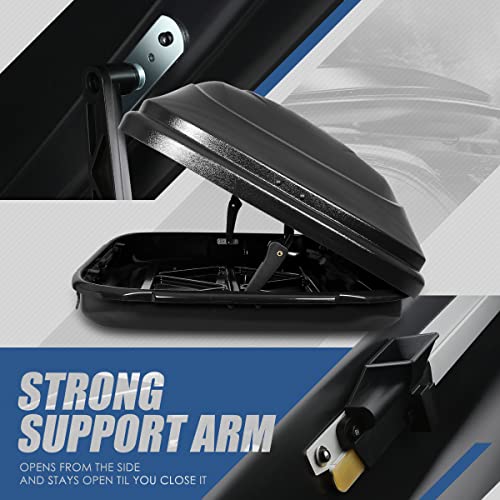 Auto Dynasty Hard Shell Roof Top Mount Car Storage Travel Luggage Box Cargo Carrier, 53 (L) x 34 (W) x 15 (H) Inches, Capacity 110 Pounds, 11 Cubic Feet (Tool-Free Install), Glossy Black Finish