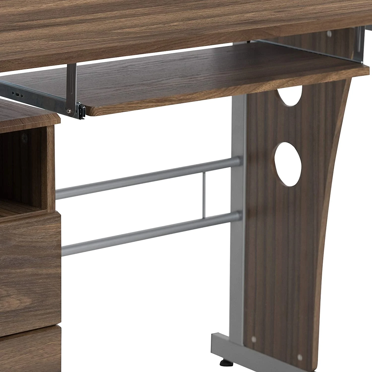 Rustic Walnut Desk With Three Drawer Single Pedestal And Pull-Out Keyboard Tray