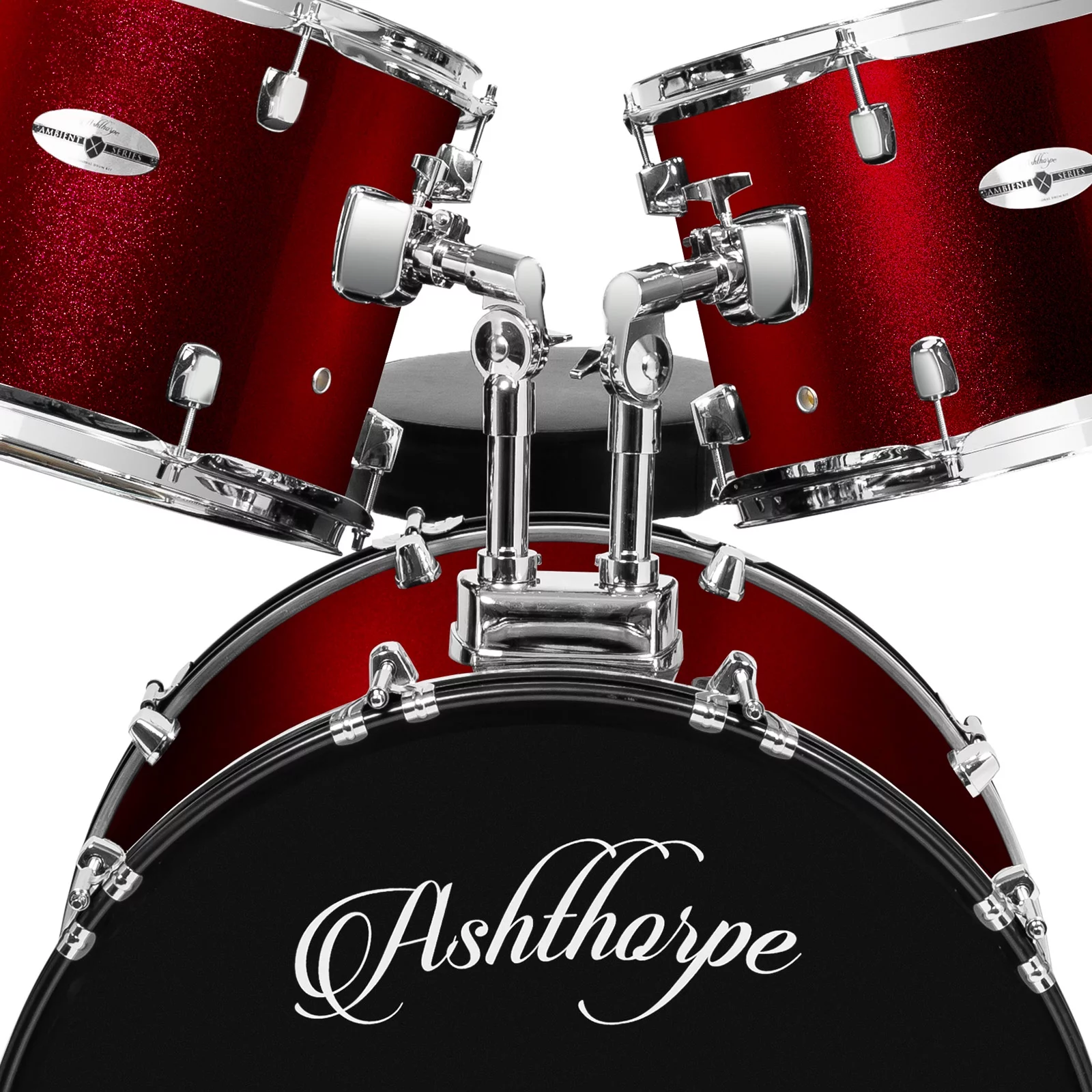 Ashthorpe 5-Piece Full Size Adult Drum Set with Remo Heads and Premium Brass Cymbals Complete Professional Percussion Kit, Chrome Hardware, Red - Curated Treasures Market