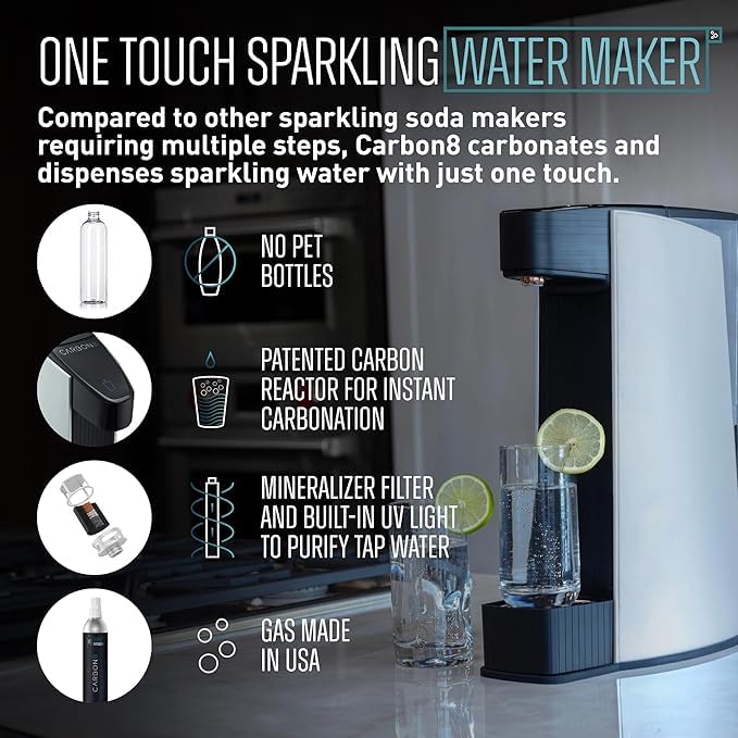 Sparkling Water Maker Machine - Home Soda Stream Machine, Screw-In CO2 Carbonator, Countertop Water Mineralizer, Seltzer Soda Maker Machine Dispenser