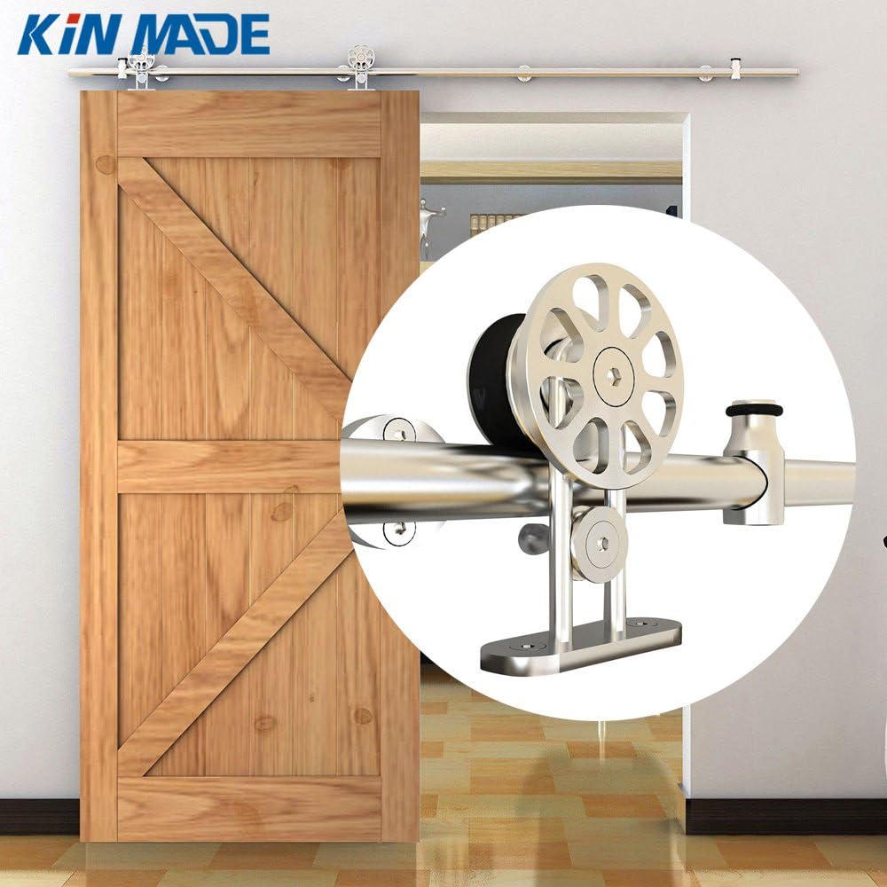 KINMADE Fortune Stainless Steel Sliding Barn Door Hardware Kit 8FT Track Single Door Kit
