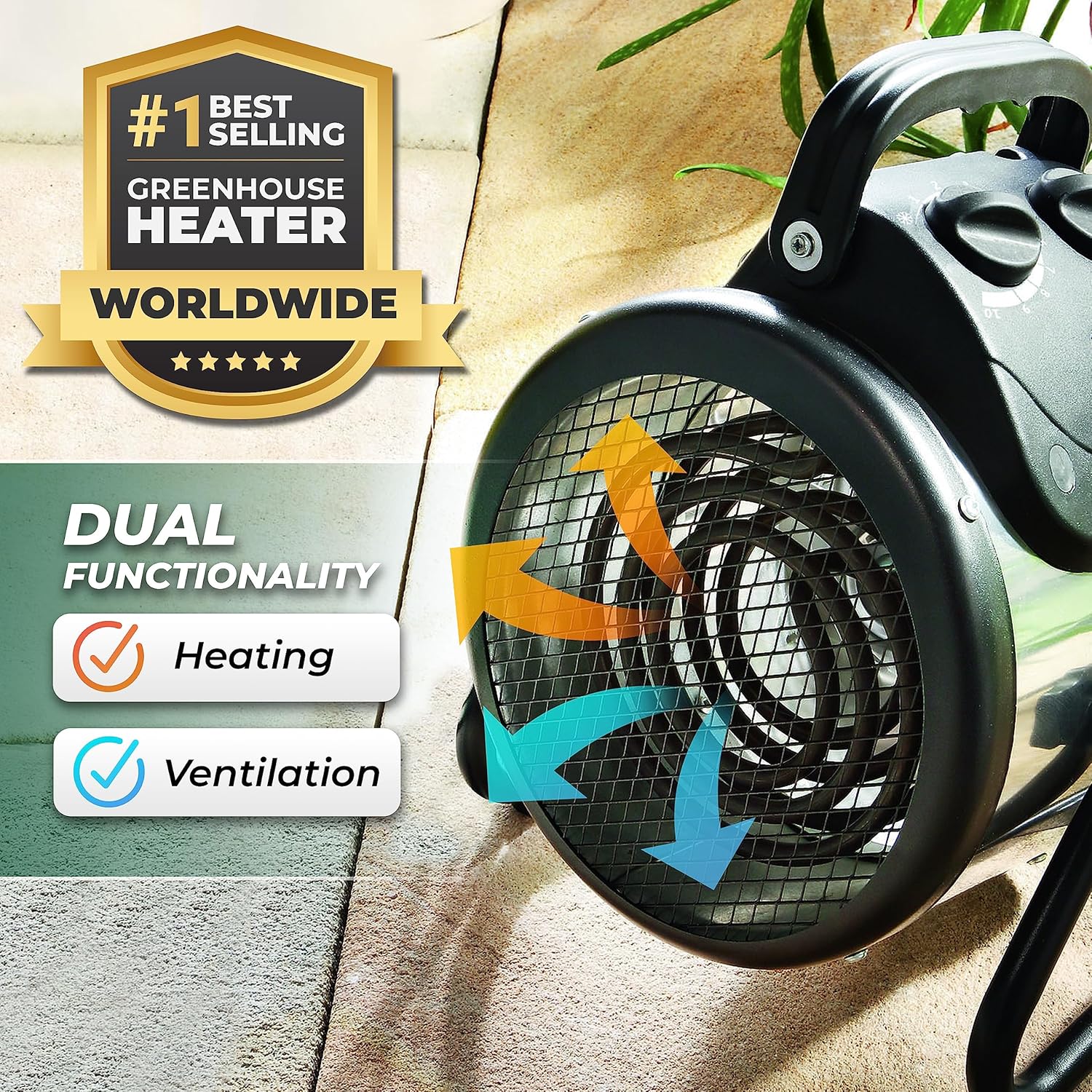 PAL 2.0/USDT Palma Greenhouse Heater with Thermostat - Fast Heating, Grow Tent Heater, Greenhouse Fan, Outdoor Heater & Electric Garage Warmer - 11”x 8”x12.5" - 110v Heater -2 Years Warranty