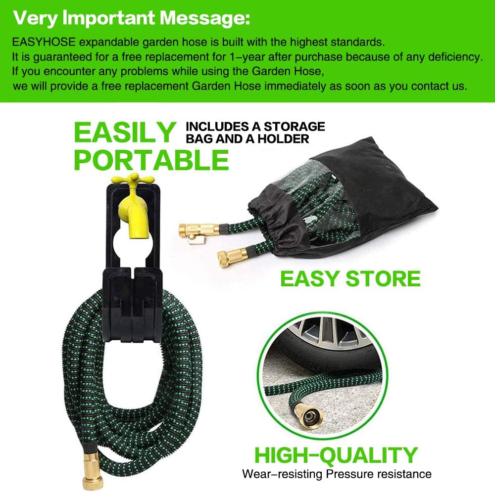 Upgraded Expandable Garden Hose,75 FT, 3/4" Solid Brass Connectors,10 Function Spray Hose Nozzle, Leak Proof and Lightweight Retractable Water Hose, Durable 3-Layers Latex Collapsible Hose Pack of 2