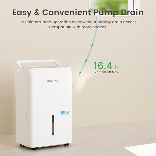 Waykar 80 Pint Energy Star Dehumidifier for Home, Basement, Large Rooms up to 5,000 Sq. Ft. - Auto Defrost, Ultra Quiet(40 dB), Auto Comfort Mode, with Drain Hose & Water Tank
