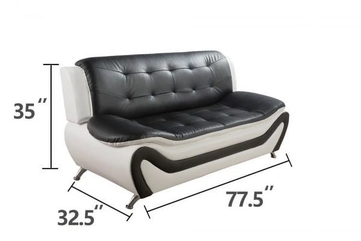 Frady 3 pc Black and White Faux Leather Modern Living Room Sofa set