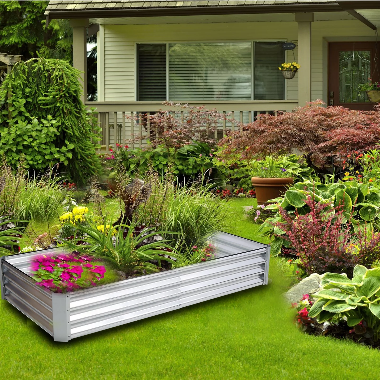 iRerts Galvanized Raised Garden Bed, 5x3x1ft Garden Planter Boxes, Metal Raised Garden Bed Herb Planter Box, Planter Raised Garden Boxes Outdoor for Vegetables Flower Herb, Silver - Curated Treasures Market