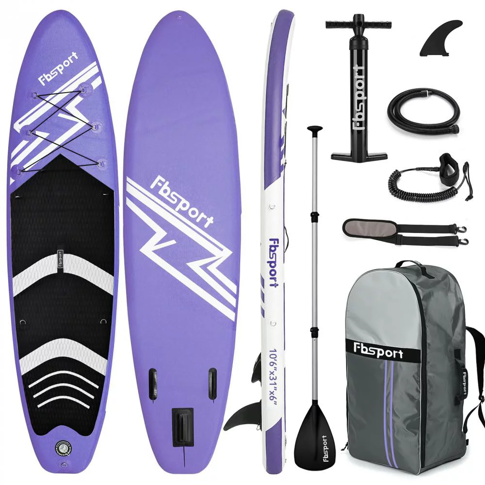 FBSPORT Inflatable Paddle Board, Stand UP Inflatable Surfboard iSUP with Pump 10.6ft Length(Purple)