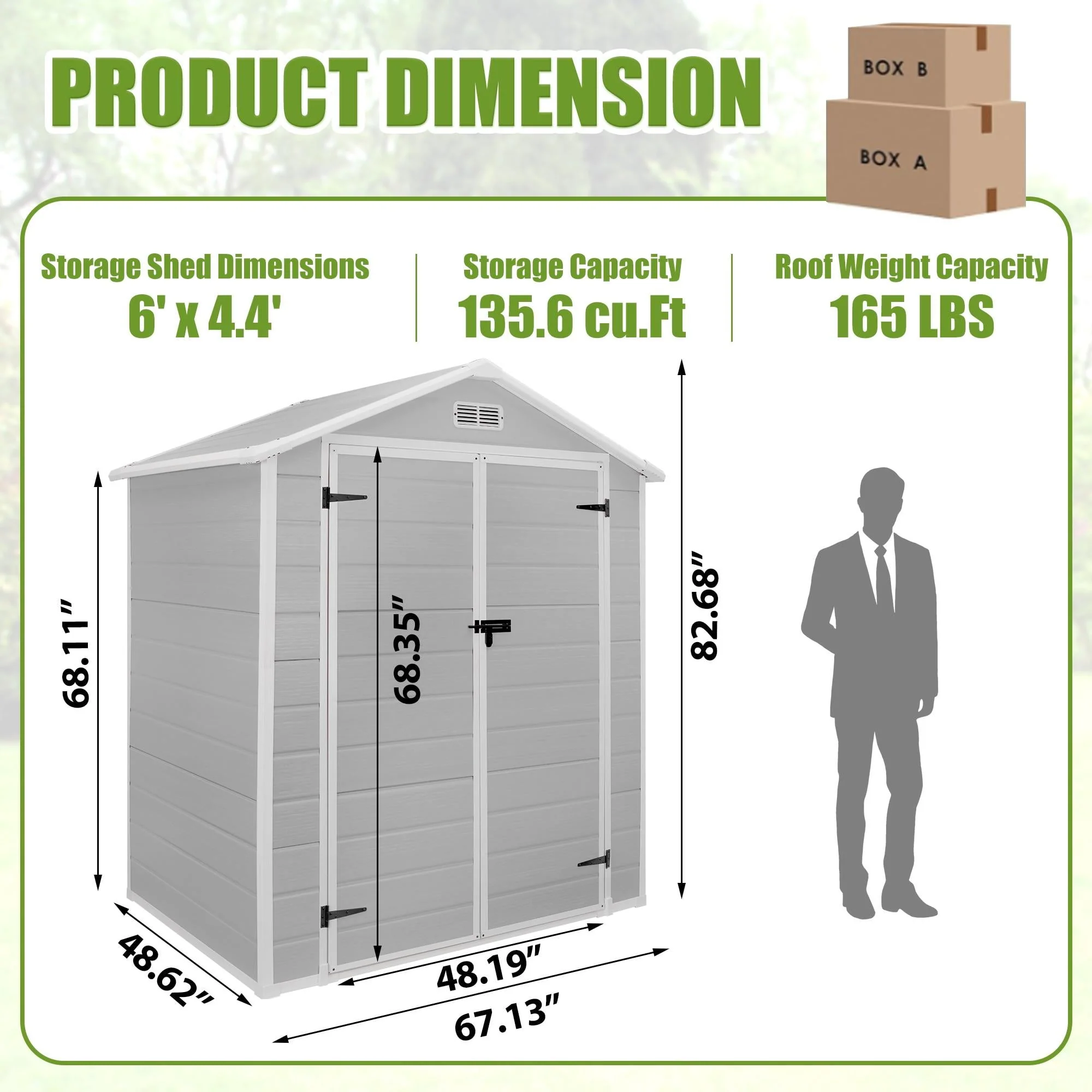 6' x 4.4' Plastic Outdoor Shed, All-Weather Resin Large Backyard Storage Sheds with Reinforced Floor, Lockable Door Garage Patio Garden Storage Shed