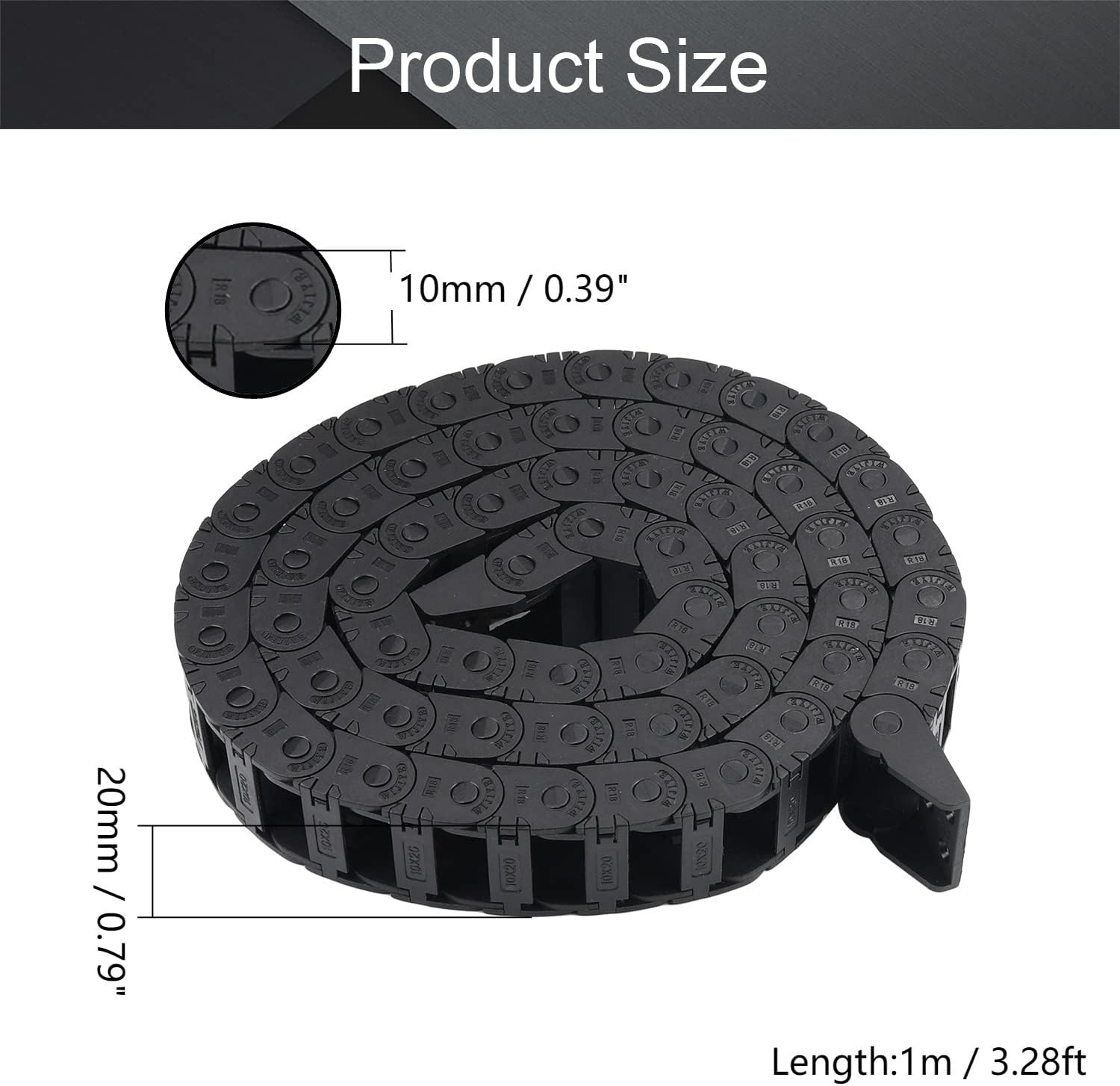 Fielect Drag Chain Cable Carrier Open Type with End Connectors R100 35X100mm 1 Meter Plastic for Electrical CNC Router Machines Black 1Pcs