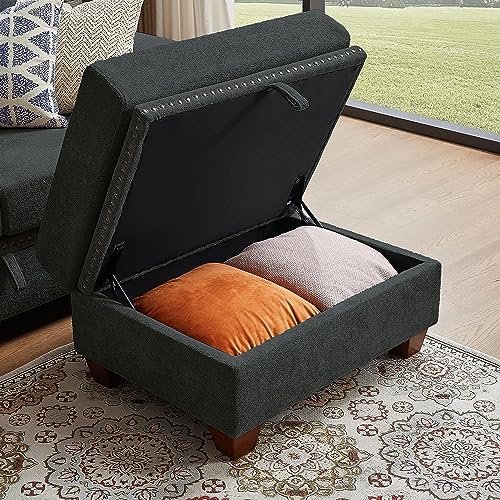 Convertible Sectional Sofa, Modern Microfibe High Back L Shaped Couch with Storage Chaise and Cup Holder 4 Seat Sofa Couches with Extra Headrests for Living Room, Apartment, Beige
