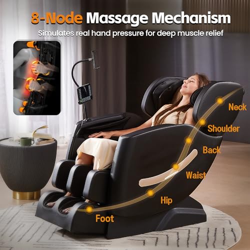 Luxury Zero Gravity Full-Body Massage Chair with Heating, Bluetooth Audio, and Foot Rollers - Home Relaxation Recliner (Velvet Black)
