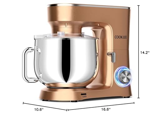 COOKLEE Stand Mixer, 9.5 Qt. 660W Electric Kitchen Mixer with Dishwasher-Safe Dough Hooks, Flat Beaters, Wire Whip & Pouring Shield Attachments for Most Home Cooks, Silver