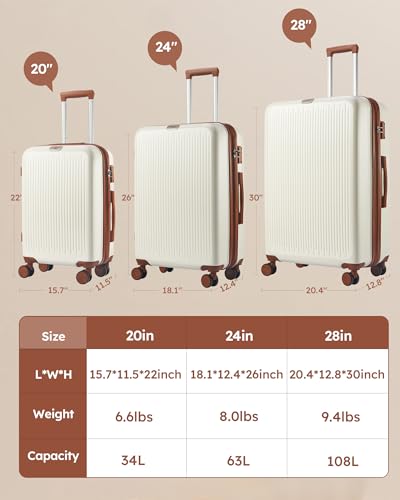3 Piece Luggage Sets Expandable, Hardshell Travel Suitcase with Double Spinner Wheels and TSA Lock, (Black)