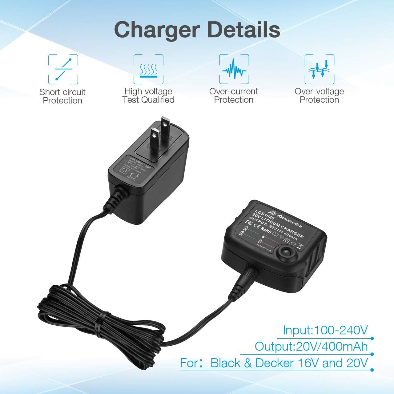 Powerextra 2 Pack LBXR20 Battery 3.0Ah Replace for Black and Decker 20V MAX + 20V Charger for Black Decker 20V MAX 20V Pack of 2