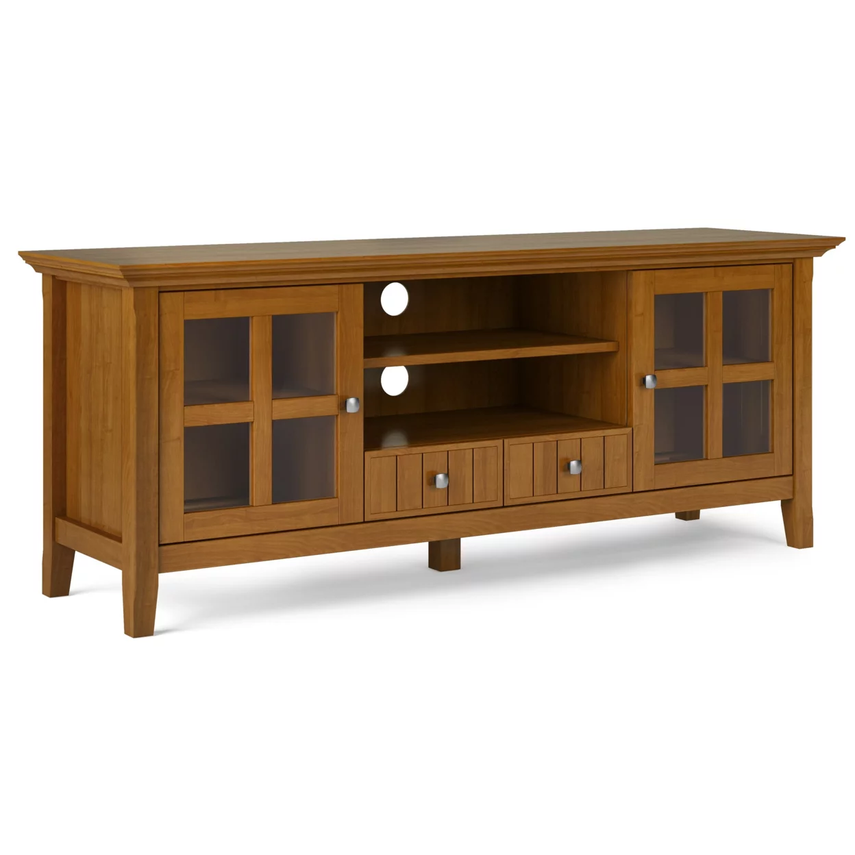 Acadian SOLID WOOD 60 inch Wide Transitional TV Media Stand in Light Golden Brown For TVs up to 65 inches