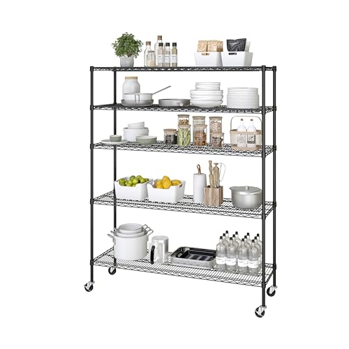 Seville Classics UltraDurable Heavy Duty NSF Solid Steel Wire Rack Storage Unit, Organizer for Garage, Warehouse, Office, Restaurant, Classroom, Kitchen, Black, 5-Tier Shelving, 36" W x 18" D