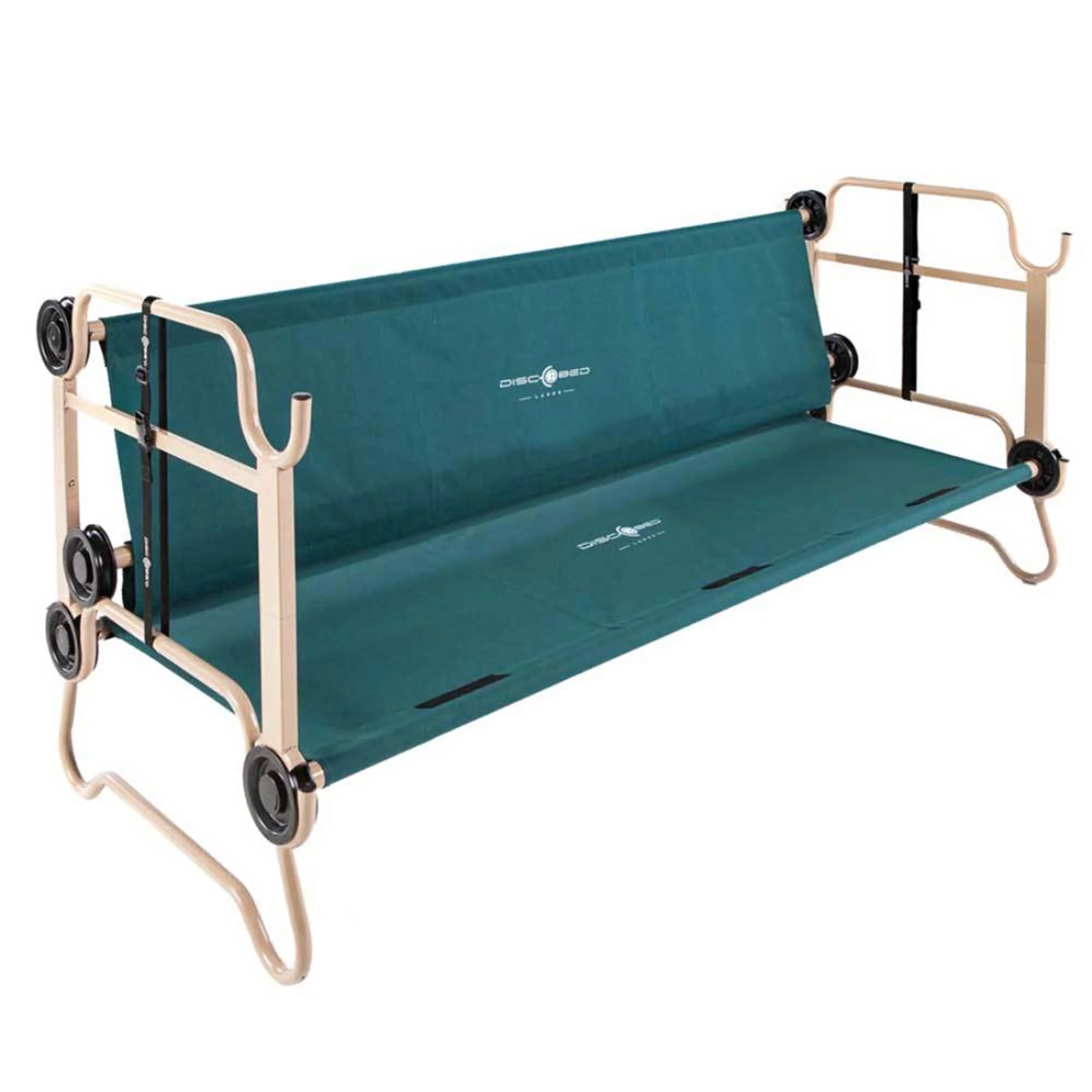 Disc-O-Bed Large Cam-O-Bunk Benchable Double Cot with Storage Organizers, Green