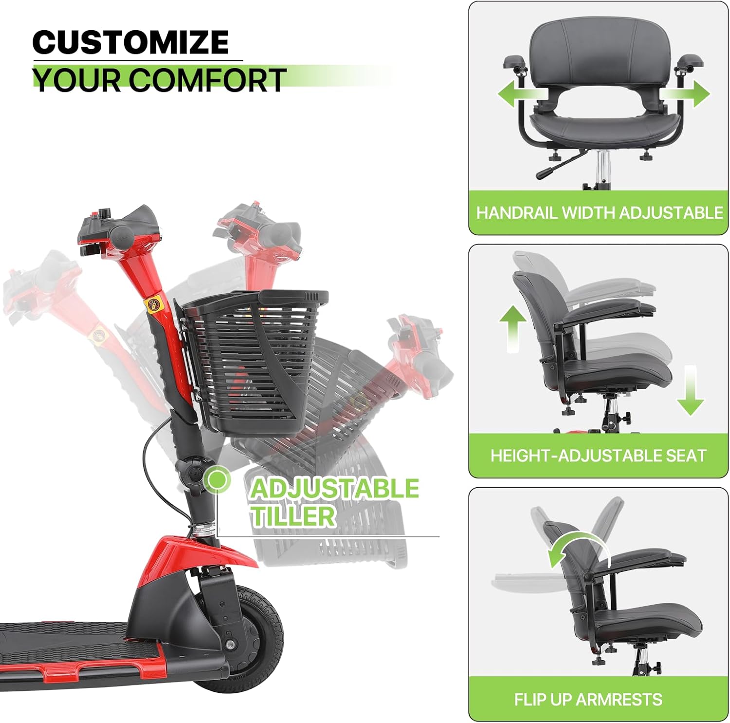 Magshion 3-Wheel Folding Mobility Scooter for Adults Foldable Heavy-Duty All-Terrain Electric Powered Mobility Scooter for Seniors