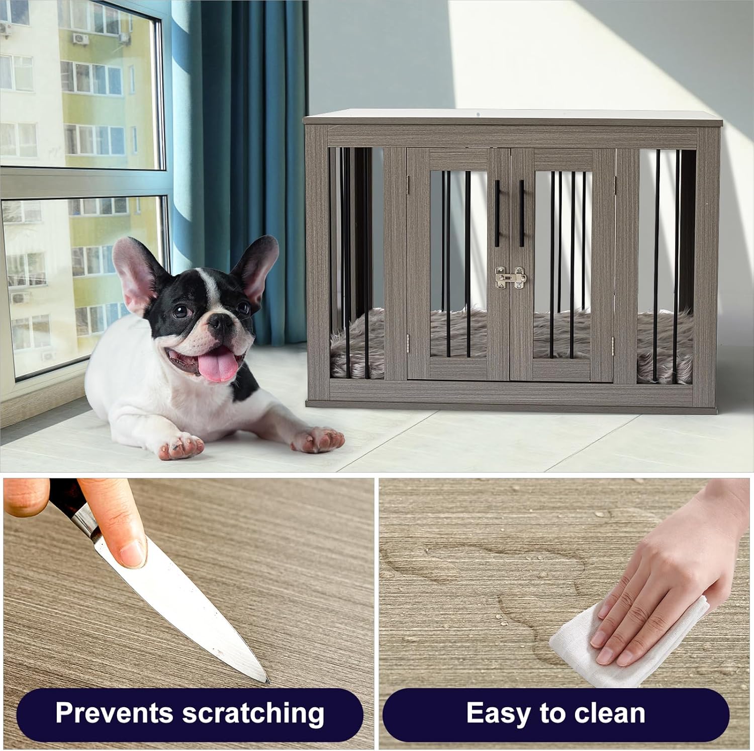 Furniture Style Dog Crate Medium with Waterproof, Machine Washable Dog Bed, a Decorative End Table Bedside Table, Indoor Wooden Kennel, Pet House Dog Cage for Medium Dogs and Puppies