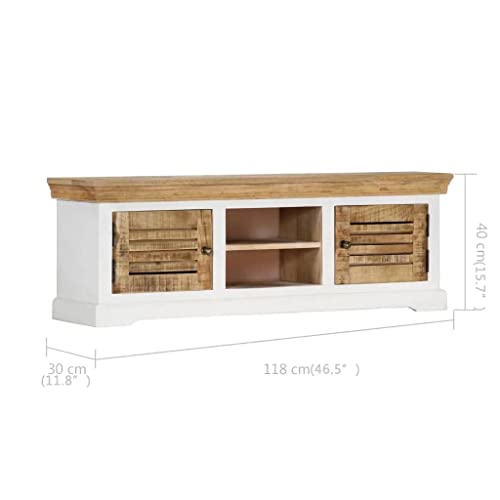 TV Stand 46.5"x11.8"x15.7" Solid Wood Mango,Rustic Wooden TV Stand with Storage Cabinets and Shelves for Living Room Bedroom Home Office Entertainment Center Furniture for TV & Media, Entertainment Ce