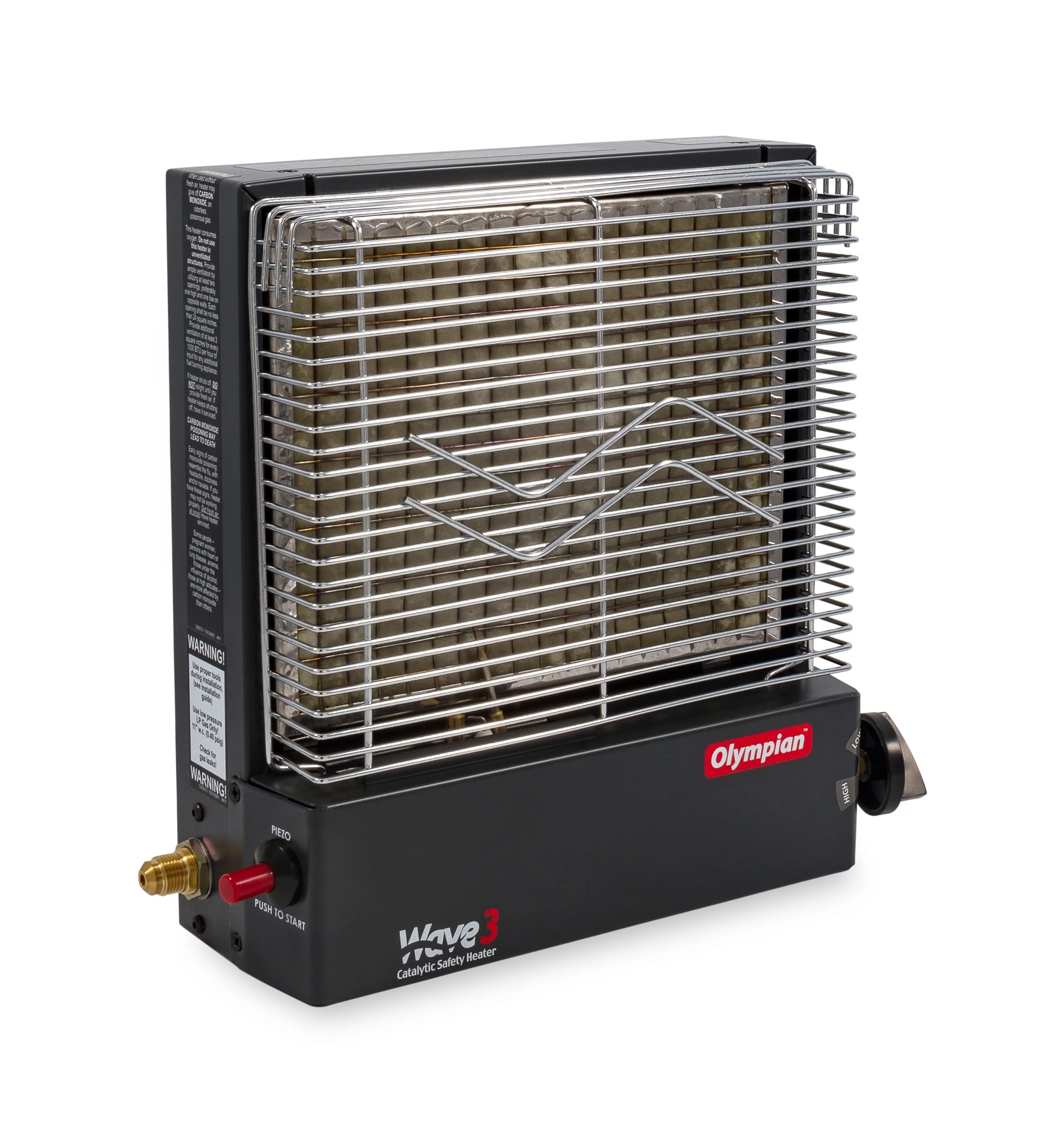 Camco Olympian RV Wave-3 LP Gas Catalytic Safety Heater, Adjustable 1600 to 3000 BTU, Warms 130 Square Feet of Space, Portable and Wall Mountable