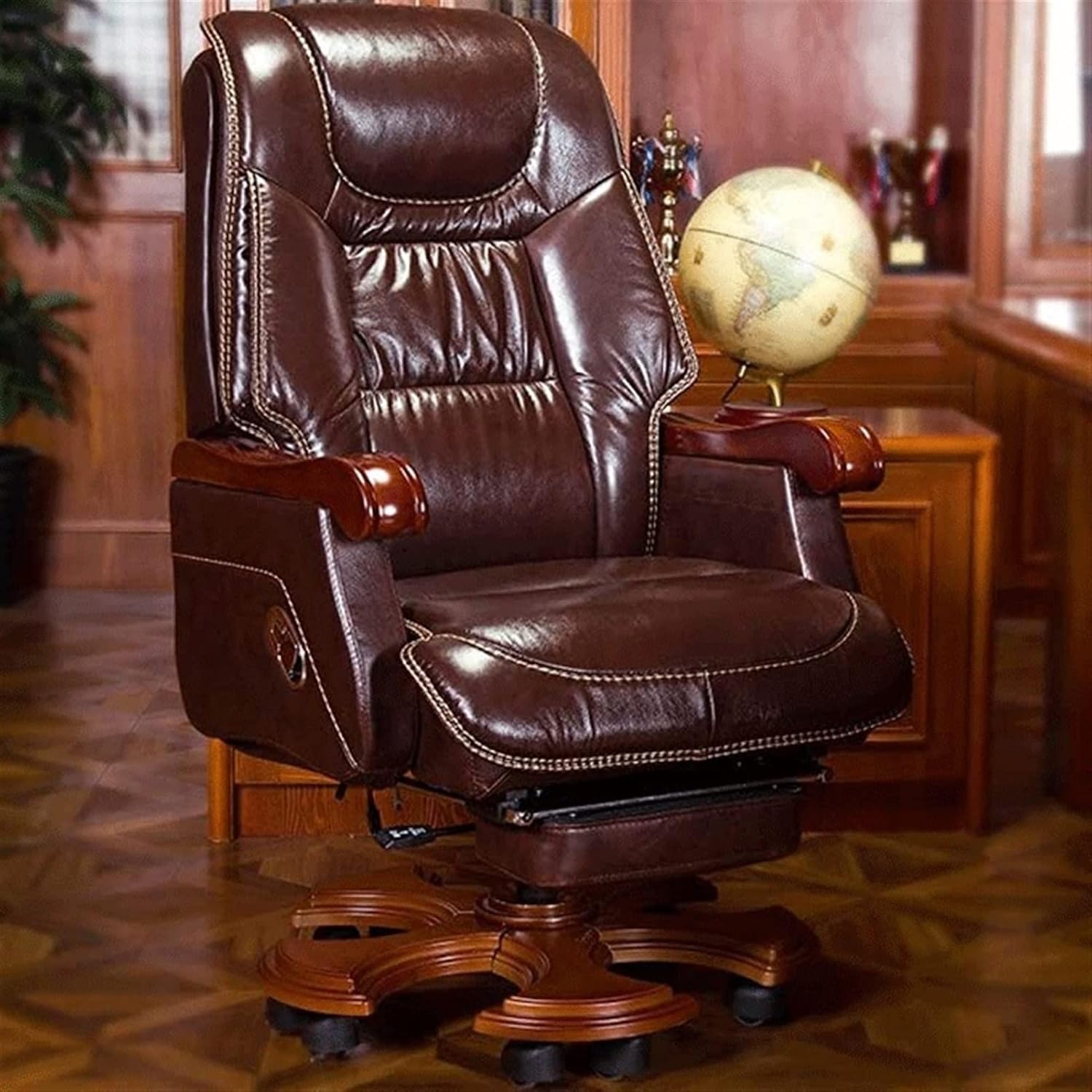 Boss Chair High Back Leather Executive Brown Office Chair Adjustable Swivel Boss Chair Ergonomic Computer Chair Desk Chair with Retractable Footrest and Armrests Lumbar Support
