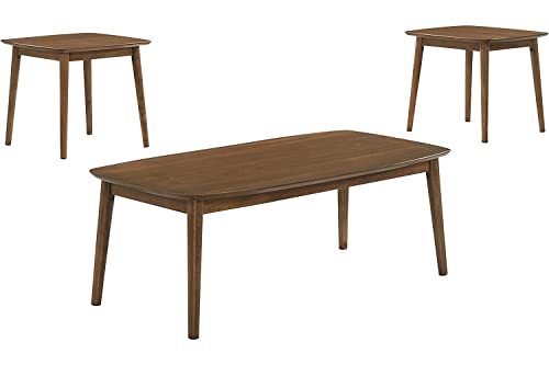 New Classic Furniture 3 Piece Felix Mid-Century Wood Coffee Table and End Table Se, Natural Walnut