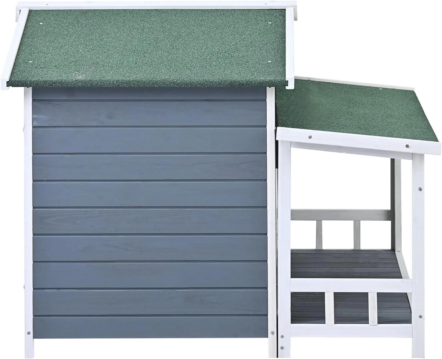 Large Wooden Dog House Outdoor, Outdoor & Indoor Dog Crate, Cabin Style, With Porch, 2 Doors, Gray And Green