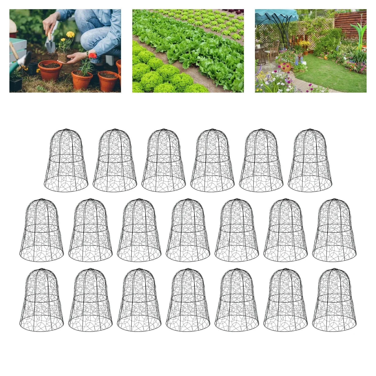 20PCS Garden Chicken Wire Cloche Plant Protector and Cover Iron Black/Green 12.99"H×15.75"