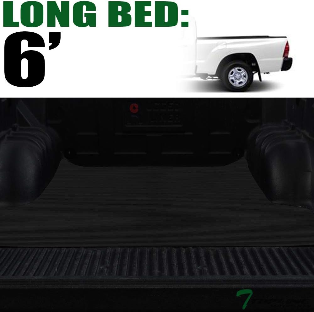 TLAPS 7422438816870 For Tacoma 2005-2022 6 Ft (72") Long Bed Black Rubber Horizontal Line Truck Bed Mat v2