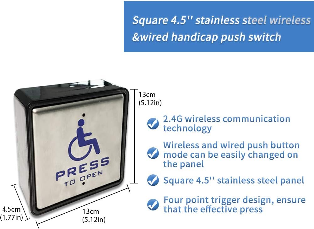 Handicap Door Opener for Disabled People, Low Energy ADA Swing Door Operator with Stainless Steel Handicap Push Buttons