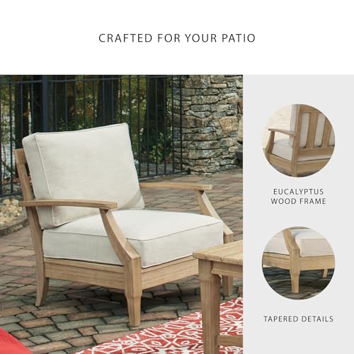 Signature Design by Ashley Carter Hall Outdoor Eucalyptus Patio Sofa with Cushion, Beige