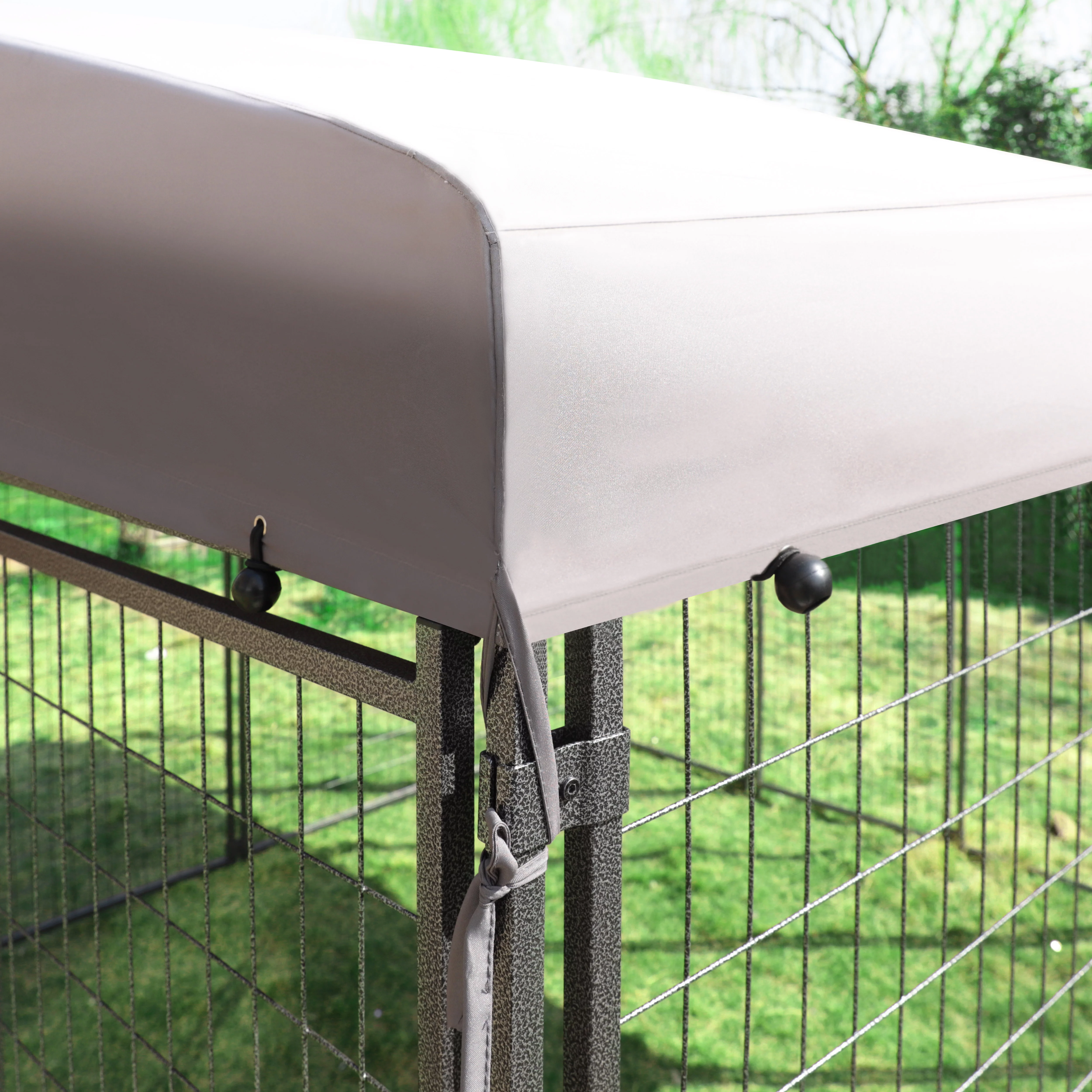 VEIKOUS 10x10 ft Outdoor Large Dog Kennel w/ Waterproof Canopy & 2 Bowls, Oversized Dog Crates for Yard, Lawn, Gray
