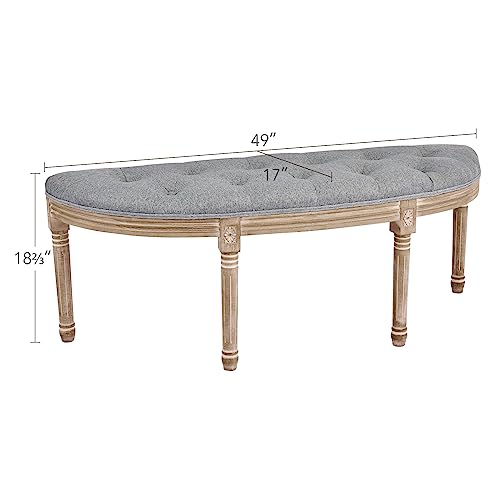 VONLUCE Half Moon Window Bench, 49" French Country Bench for Bedroom End of Bed, Farmhouse Upholstered Tufted Entryway Bench, Beige