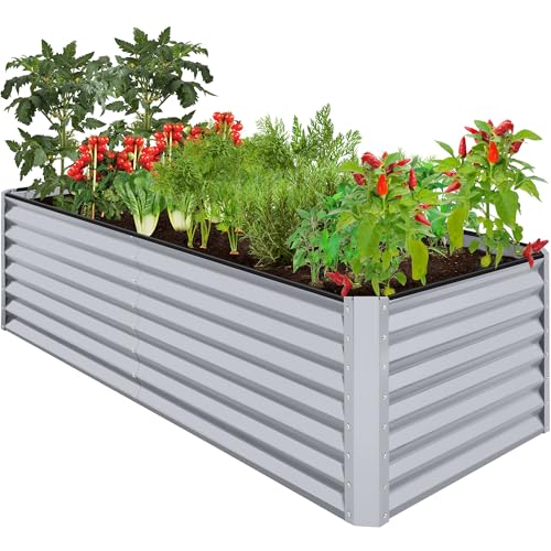 Best Choice Products 8x4x2ft Outdoor Metal Raised Garden Bed, Deep Root Planter Box for Vegetables, Flowers, Herbs, and Succulents w/ 478 Gallon Capacity - Gray