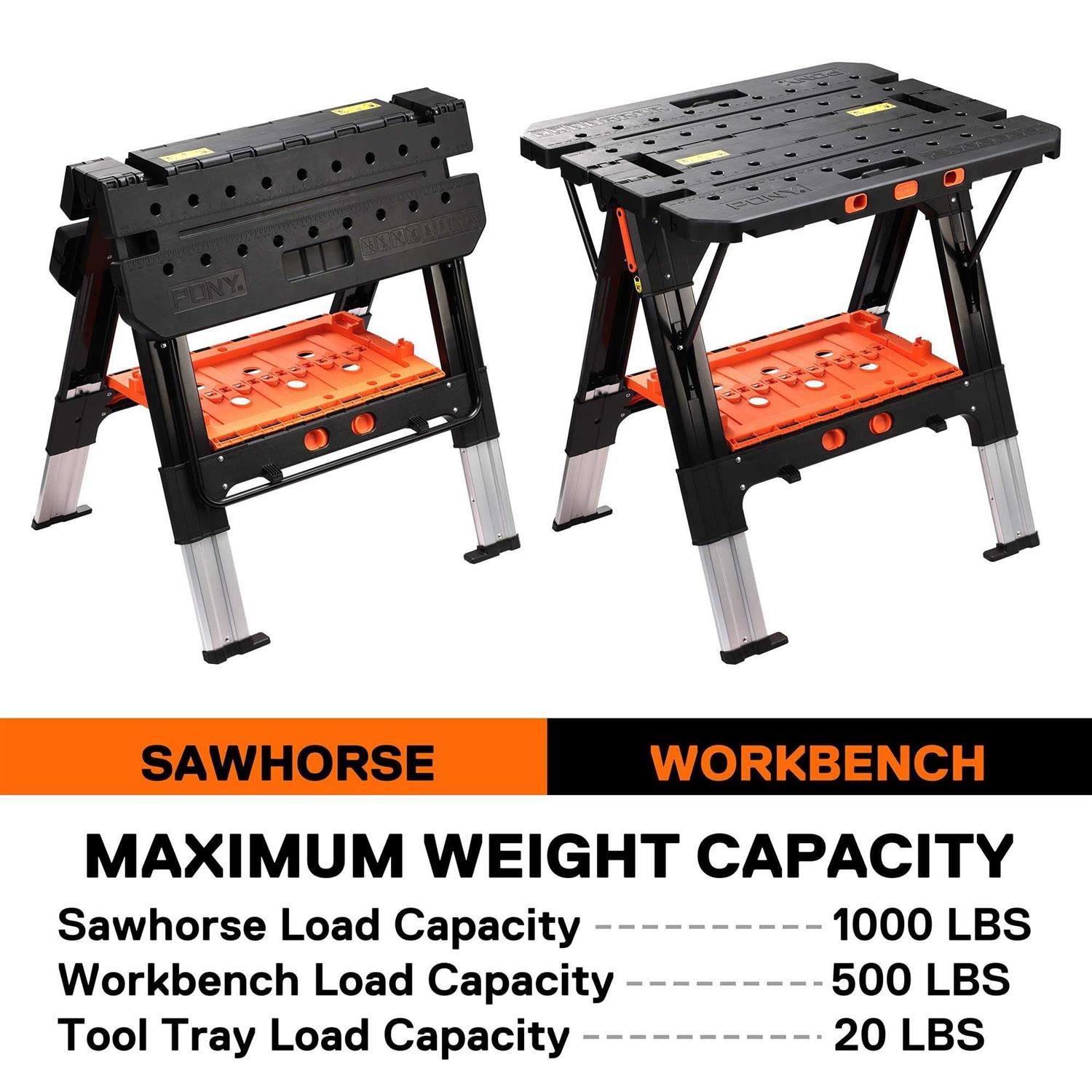 Pony Portable Folding Work Table 2-in-1 as Sawhorse & Workbench