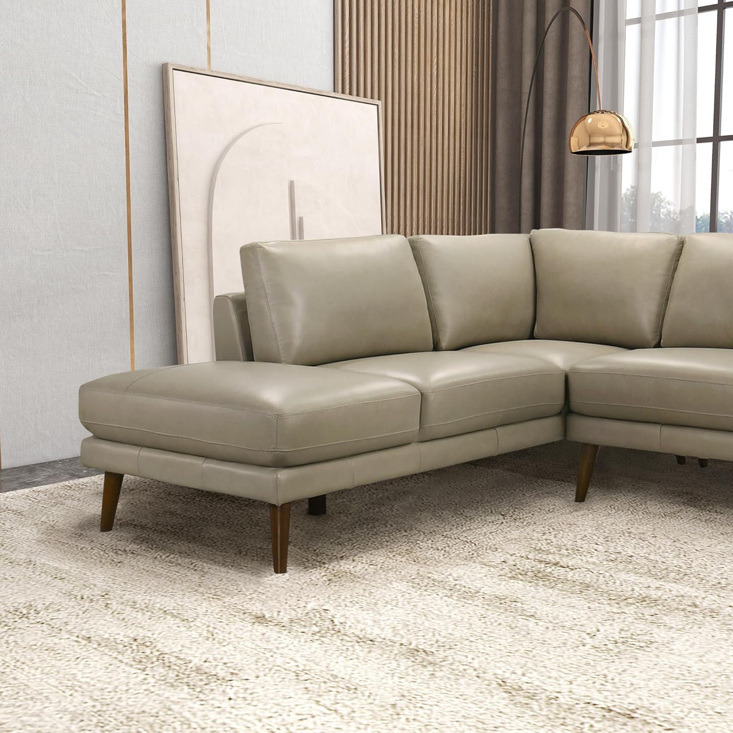 Paisley Genuine Leather L-Shaped Pillow Back Left-Facing Sectional in Cream
