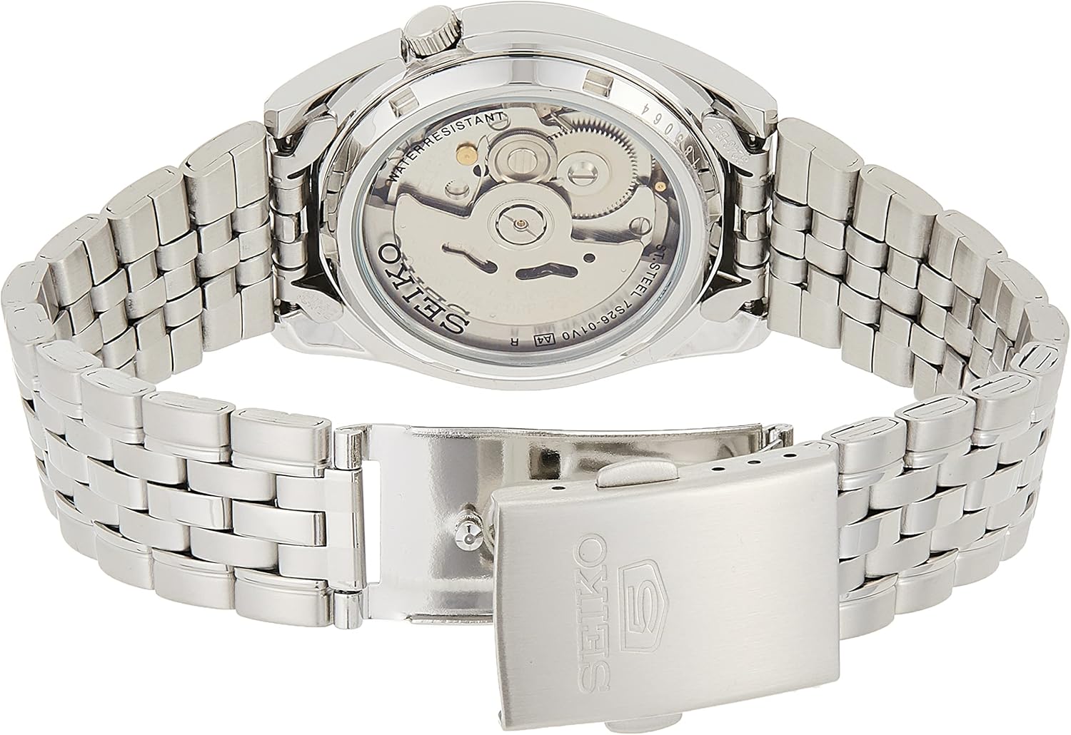 SEIKO SNK357 Automatic Watch for Men 5-7S Collection - Striking Black Dial with Day/Date Calendar, Luminous Hands, Stainless Steel Case & Bracelet