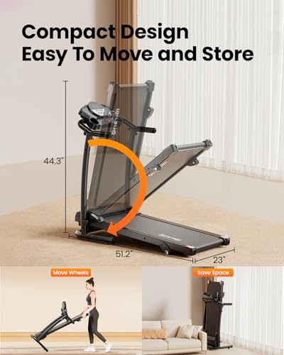 Treadmills for Home, 3.0HP Folding Treadmill with Incline, Small Space Portable Running Machine, 240 Lbs Capacity with 12 Preset PROG, LED Display, Speaker and Cup Holder
