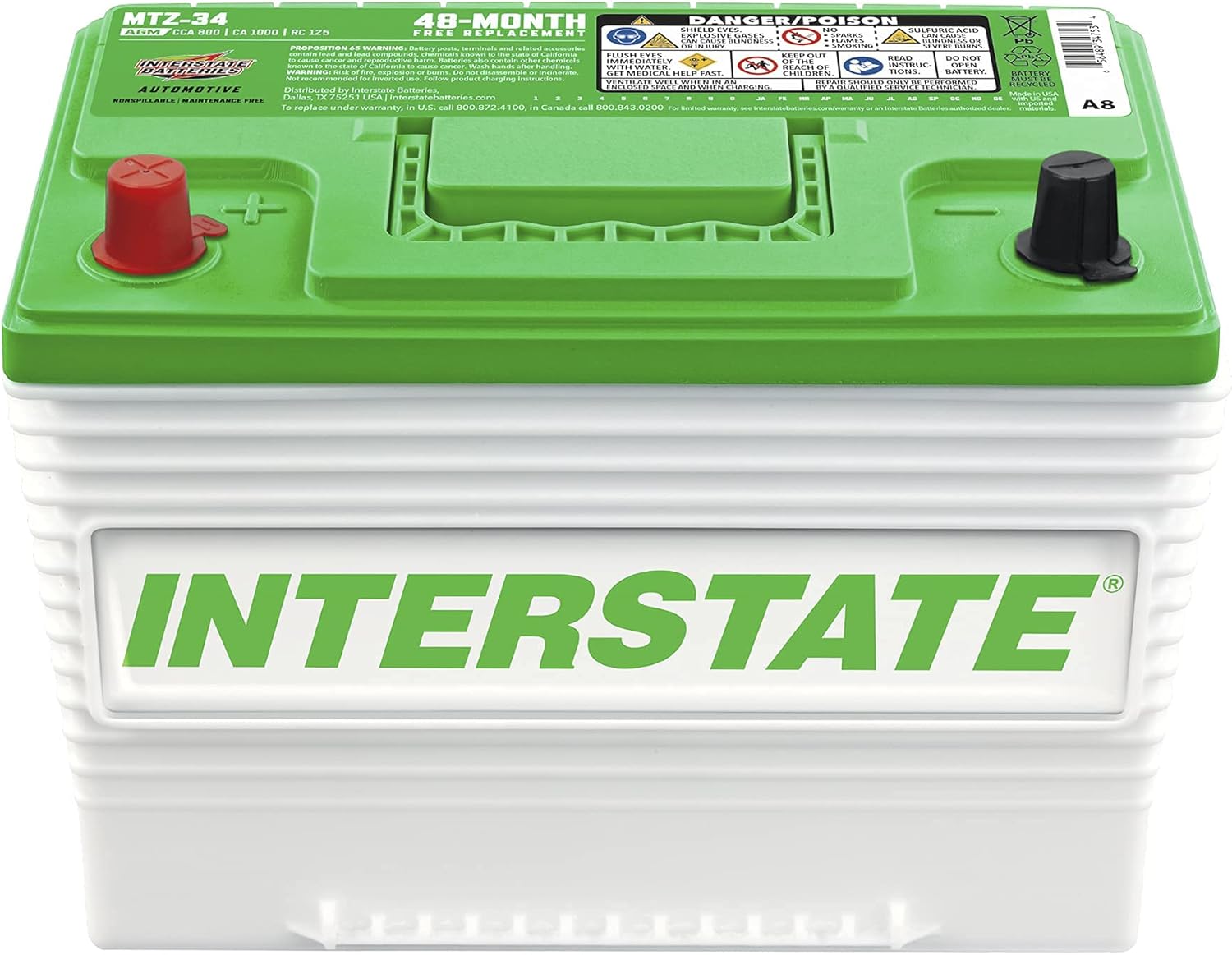 Interstate Batteries Automotive Battery 12V 63Ah (Group 34, 24) Pure Lead, Deep Cycle, Top Post Automobile Replacement (MTZ-34) Car, Jeep, SUV, Truck, Van