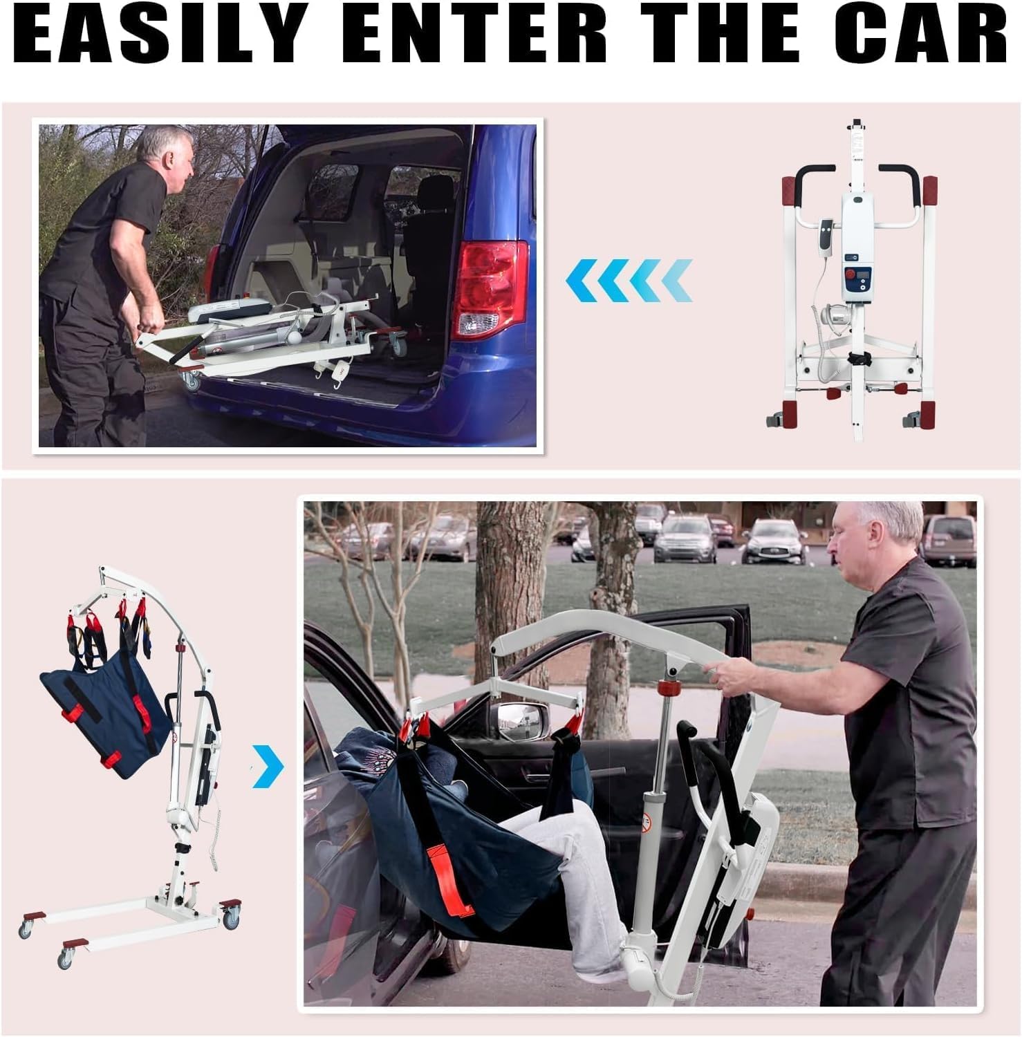 Foldable Hoyer Lift for Home Use•Portable Electric Patient Transfer Lift•500lbs Body Transfer Lift•Installation Free•2 kind of Sling Included