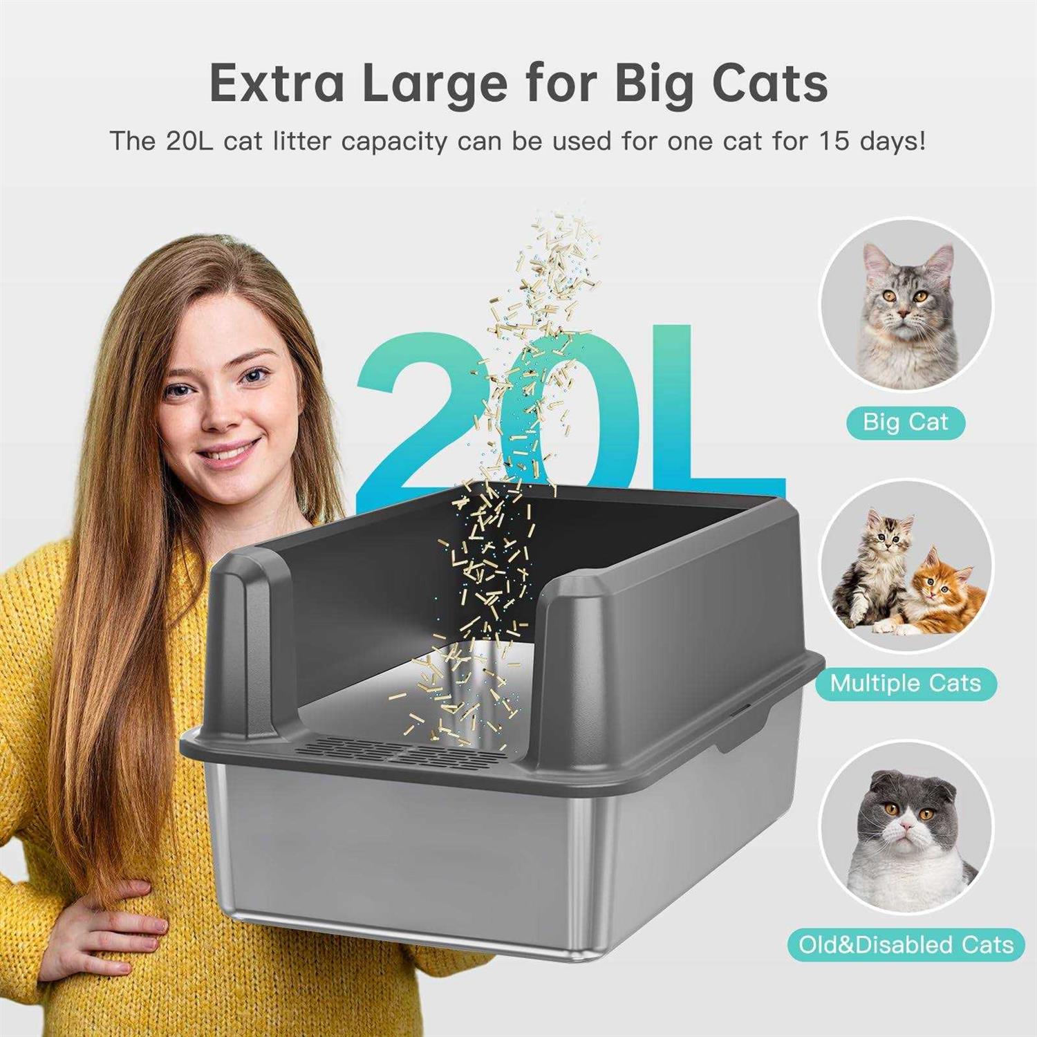 WoofiGo Stainless Steel Cat Litter Box with Lid XL Litter Box for Big Cats - Pet Supplies online store