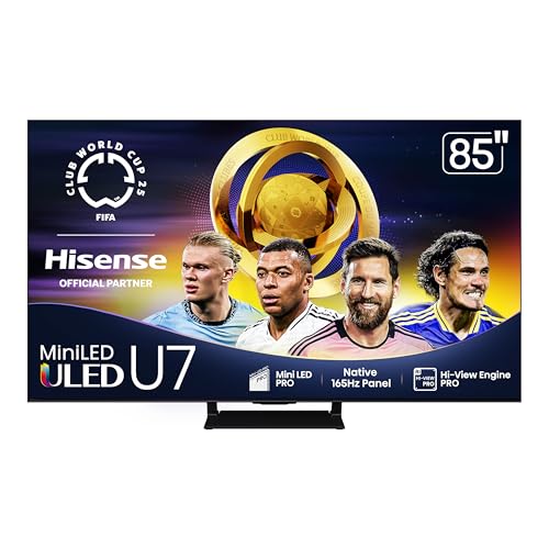 Hisense 85" Class U7 Mini-LED ULED 4K UHD Google Smart TV (85U75QG, 2025 Model) - QLED, Native 165Hz, VRR 288, Up to 3000 Nits, HDR10+, Dolby Vision IQ · Atmos, IMAX Enhanced, 2.1.2 Ch Surround