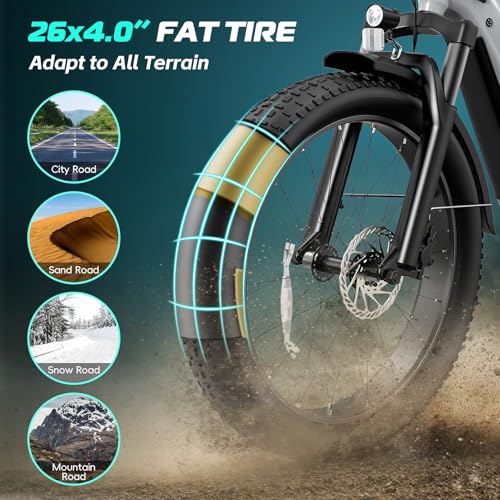Vivi ACE01 Electric Bike for Adults, 26" x 4.0 Fat Tire Ebike, 1475W Peak Motor Torque Sensor Electric Mountain Bike, 25MPH Electric Bicycle with 48V 15AH Battery, 7 Speed, Hydraulic Brake, UL 2849