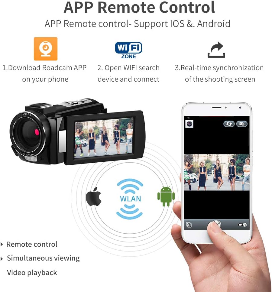 4K Video Camera Camcorder ORDRO HDR-AE8 4K UHD 1080P 60FPS Digital WiFi Camera Camcorder with IR Night Vision 3.0 '' IPS Touch Screen Camcorder with Microphone Wide Angle Lens and Camera Holder