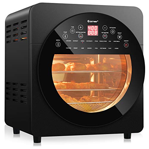 COSTWAY 15.5 QT Air Fryer Oven, 16-in-1 Convection Air Fryer with 16 Cooking Presets Rotisserie Dehydrator Roast Bake Broil, Oil-Free Countertop Oven with Timer Temperature Control and 8 Accessories