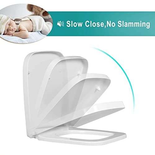 Soft Close Toilet Seat, Toilet seat, Square with Easy Quick Release Top Fix Adjustable Hinges, Square Toilet Lid Slow Close, White,03A
